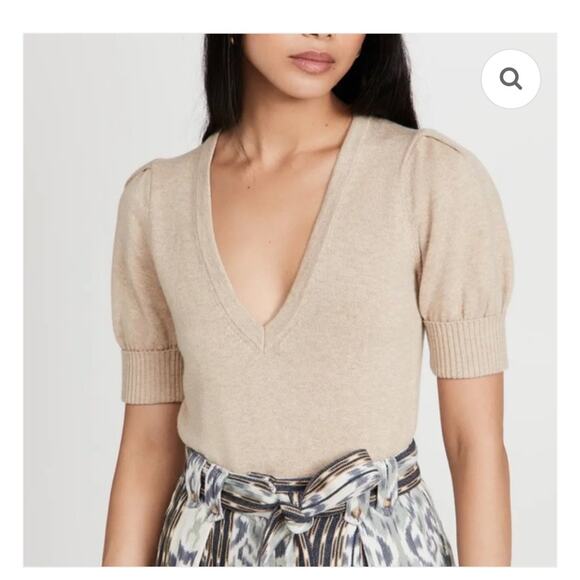 Ba&sh Mathis Short Sleeve Wool Sweater in Beige Size: XS - Picture 1 of 5